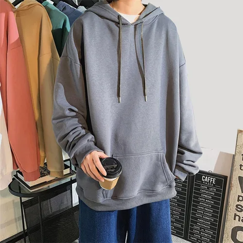 Vista 2 de Muscularfit Crewneck Sweatshirts Men 2023 Fall Fashion Long Sleeve Pullover Plus Size Solid Drawstring Hoodies With Pockets