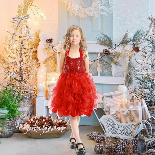 Vista 9 de Vestido tutú para niñas, vestido de tul con lentejuelas, vestido de princesa para niñas pequeñas, disfraz de fiesta de cumpleaños brillante