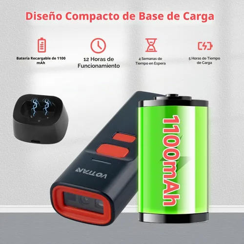 Vista 3 de VOTTAN Escáner de código de barras QR Bluetooth con soporte de carga, lector de código de barras de bolsillo 1D 2D PDF417 UPC, escaneo automático
