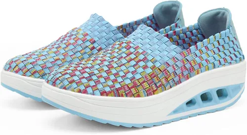 Vista 3 de AngryMonkey Zapatos ortopédicos para caminar con malla tejida y transpirable para mujer, con soporte de arco, plataforma con cojín de aire, zapatos