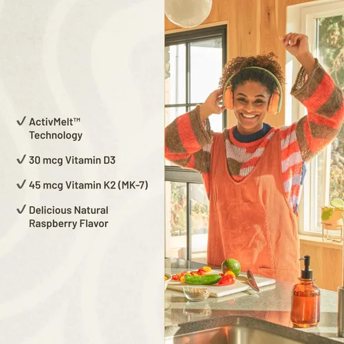 Vista 4 de KAL Vitamina D3 K2 ActivMelt - Suplemento de apoyo inmunológico con vitamina D como D3 y MK7 VIT K2 para apoyar huesos fuertes, tabletas