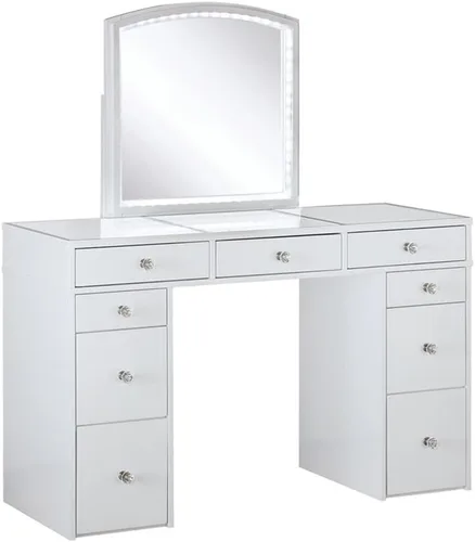 Vista 4 de Furniture of America Galveston - Juego de tocador de madera maciza de 3 piezas, color blanco