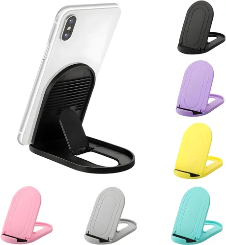 Vista 10 de [Paquete de 3] Soporte de teléfono celular para escritorio, soporte plegable portátil para iPhone, soporte de escritorio ajustable multiángulo