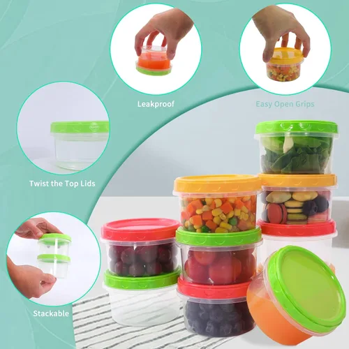 Vista 3 de Paquete de 15 recipientes de plástico pequeños con tapas, 8 onzas Twist Top Deli Containers, Food Storage Freezer Containers with Screw On Lids