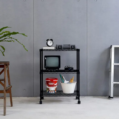 Vista 7 de Unidad de estantería de alambre de 3 niveles, estante de almacenamiento, organizadores utilitarios de metal de servicio pesado