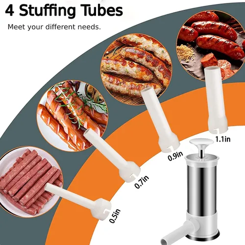 Vista 12 de Máquina de Relleno de Salchichas con 4 Tubos de Relleno, Rellenadora de Carne para Salchichas, Kit de Herramientas Manual Vertical Casero para Hacer