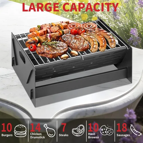 Vista 6 de Parrilla de carbón portátil plegable de 12" para acampar Negro
