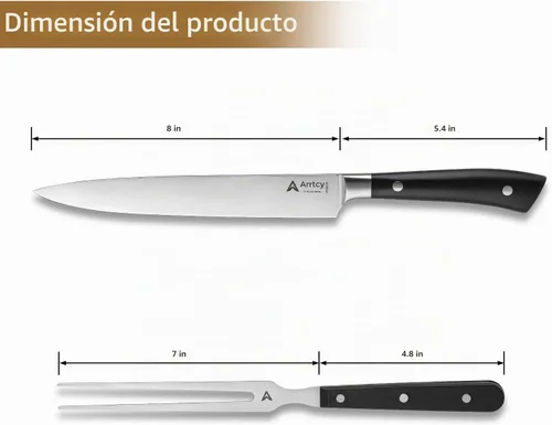 Vista 3 de Juego de Trinchar Pavo, Mango Ergonómico de Espiga Completa Cuchillo y Tenedor de Trinchar, Herramientas de Cocina de Acero Inoxidable Alemán