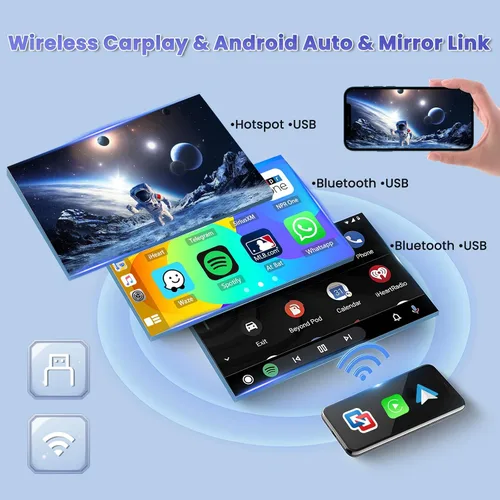 Vista 9 de Hikity 8-Core 4+64G 7'' Android 15 Estéreo de coche doble DIN Radio de pantalla táctil, Carplay inalámbrico Android Auto Mirror Link, GPS 32EQ