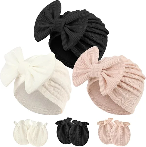 Vista 31 de BQUBO Gorros para Niñas Recién Nacidas Conjunto de Gorro y Manoplas para Bebé Gorros para Infantes con Moño Gorro de Hospital con Manoplas