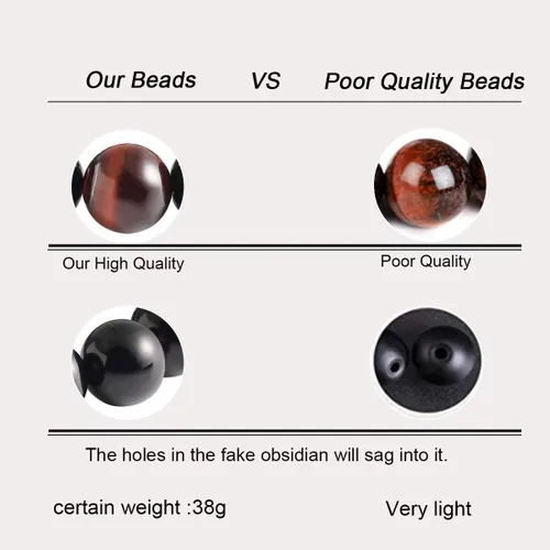 Vista 5 de Jewever Pulsera de obsidiana negra con ojo de tigre para hombre y mujer, cristal curativo elástico, cuentas de 0.472in, unisex, 7.0in