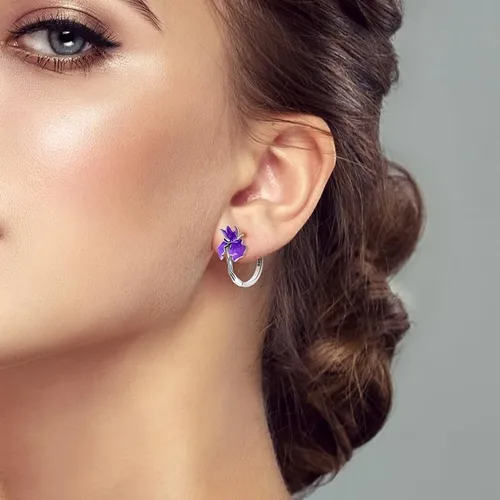 Vista 2 de Aretes de plata de ley 925 para mujer, aretes de aro hipoalergénicos en forma de U en forma de corazón