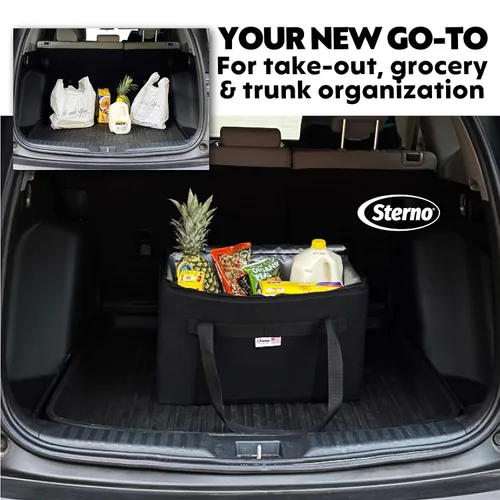 Vista 5 de Sterno Trunk Buddy Organizador aislado a prueba de fugas, bolsa de alimentos fríos y calientes para comestibles, bebidas y más, exterior de tela