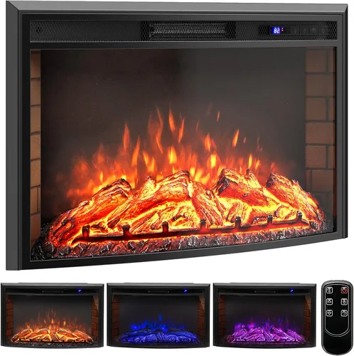 Vista 10 de Tangkula Inserto de chimenea eléctrica de 18 pulgadas, con control remoto, colores de llama ajustables y brillo, protección contra