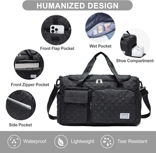 Vista 278 de Pequeña bolsa de gimnasio para mujer, bolsa de viaje con compartimento para zapatos