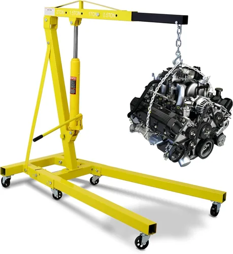 Vista 8 de Alzamiento de motor de recogedor de cerezas, soporte de motor plegable resistente con 6 ruedas giratorias de hierro, elevador de grúa de motor Negro