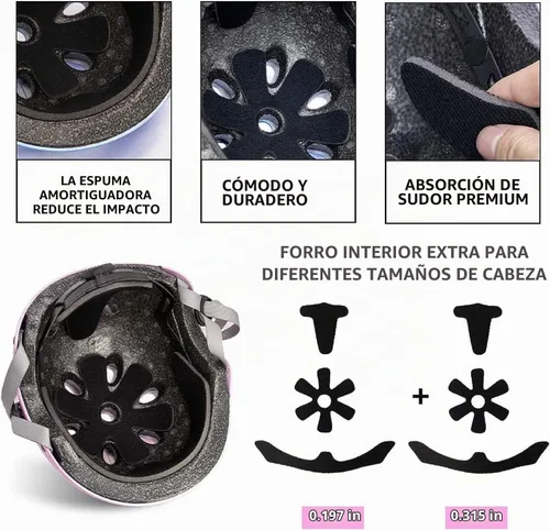 Vista 6 de Casco de bicicleta para niños pequeños, 2 tamaños ajustables, para niños y niñas, multideporte, ajustable, para scooter, bicicleta, monopatín Mate