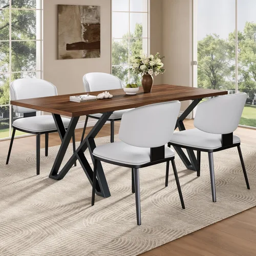 Vista 4 de Juego de 2 sillas de comedor tapizadas de piel sintética, sillas auxiliares para comedores, cocinas, salas de estar, juegos de mesa y sillas, silla