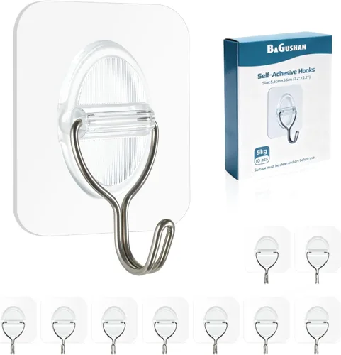 Vista 6 de Ganchos adhesivos de pared sin daños, ganchos adhesivos para colgar, paquete de 10 – acero inoxidable transparente de 11.0 lbs resistente