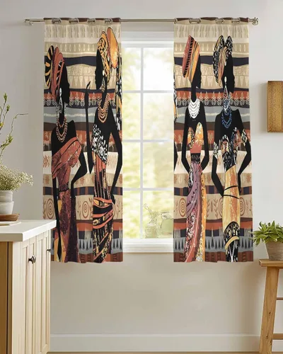 Vista 7 de Cortinas traslúcidas históricas africanas de 39 pulgadas de largo, juego de 2 paneles de cortinas para cocina, dormitorio, sala de estar, puerta