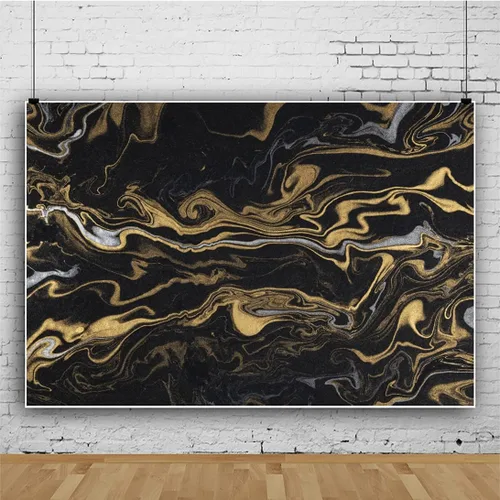Vista 3 de Leyiyi Fondo de 5 x 3 pies para fotografía, telón de fondo de mármol negro y dorado, arte abstracto, telón de fondo de arena movediza dorada