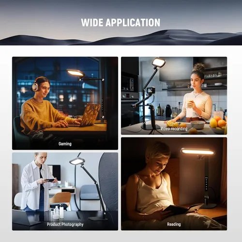 Vista 2 de NEEWER Basics - Lámpara LED de escritorio de 16 W para iluminación de lectura de videoconferencias en casa, oficina en casa, cuidado de los ojos