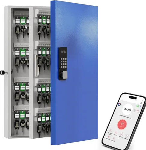 Vista 9 de WeHere Caja de Seguridad para 16 Llaves de Montaje en Pared, Gabinete Inteligente para Llaves con Etiquetas para Llaves, Control de Aplicación