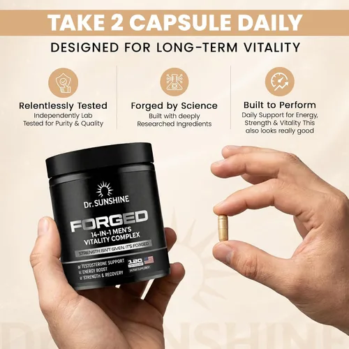 Vista 8 de DR. SUNSHINE Suplemento de Apoyo de Testosterona Formulado 14 en 1 – Complejo de Vitalidad Shilajit para Hombres, Apoyo de Fuerza y Resistencia