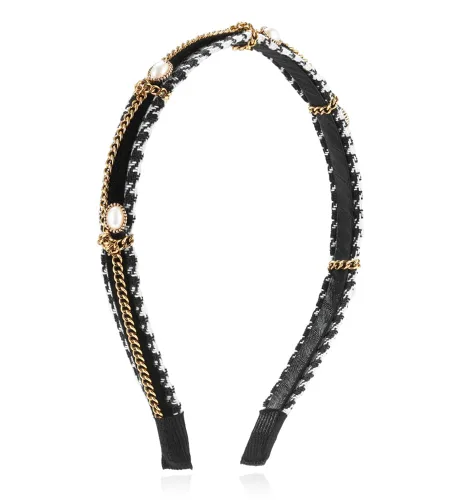 Vista 12 de YARN & INK Cintas para el cabello de mujer con perlas barrocas de terciopelo y lazo de strass, estilo retro vintage hecho a mano, elegante accesorio