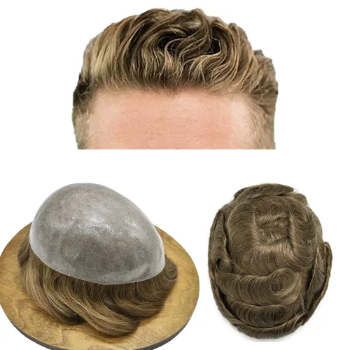 Vista 518 de Toupee para hombre 100% cabello humano real tupé para hombres 0.004 in piel de poliuretano para hombre, sistema de reemplazo de piezas de pelo