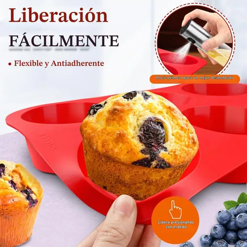 Vista 3 de Walfos - Juego de moldes de silicona para magdalenas, 6 tazas, antiadherente, ¡solo libera! Perfecto para magdalenas de huevo, magdalenas grandes