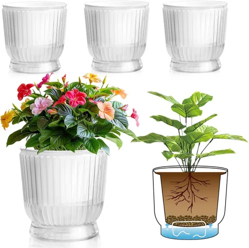 Vista 17 de T4U Macetas de riego automático para plantas de interior de 4 pulgadas Transparente
