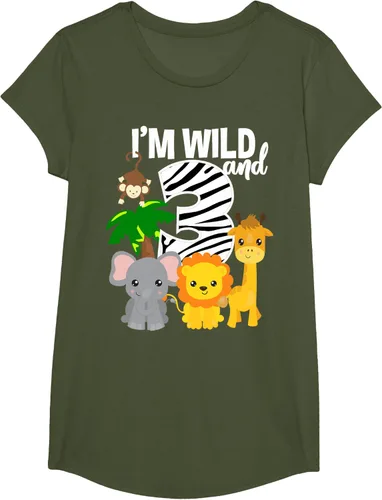 Vista 65 de Camiseta de cumpleaños con temática de zoológico de I'm Wild and 3, Negro, S