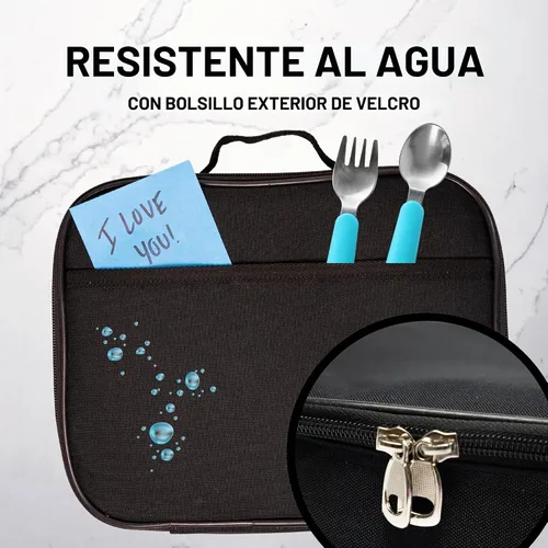 Vista 2 de Lonchera infantil de Fenrici, para niñas, adolescentes, mujeres, bolsa de almuerzo aislada, compartimentos de lados suaves, espaciosos, sin BPA Negro