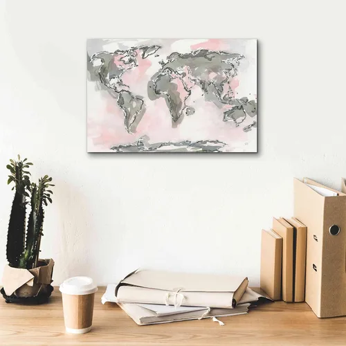 Vista 7 de Epic Graffiti 'World Map Blush' por Chris Paschke, lienzo de arte de pared Giclée, 18 x 12 pulgadas