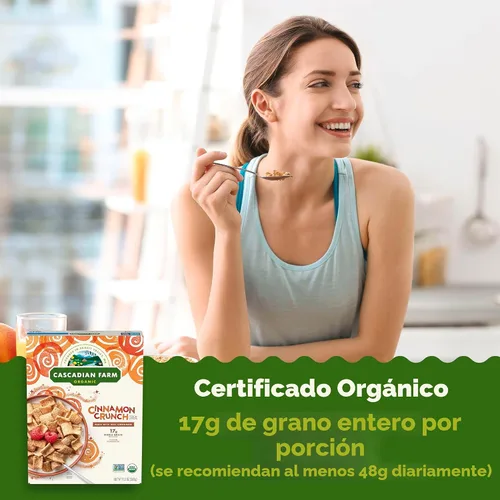 Vista 4 de Cascadian Farm Cereal de crujido de canela orgánico, cereal de grano entero, 9.2 oz Made with Real Cinnamon; No Artificial Flavors; Non-GMO