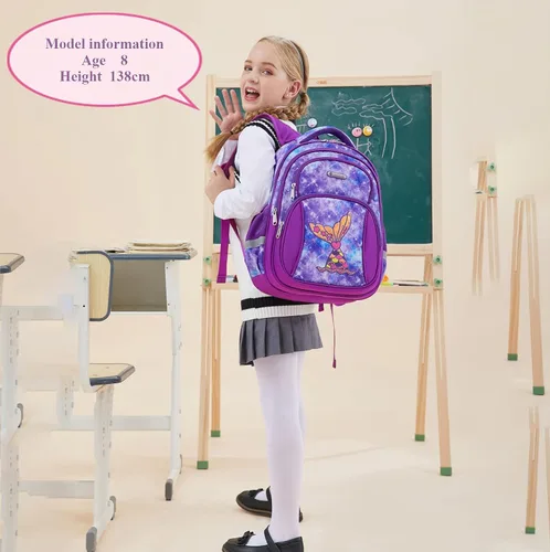 Vista 2 de Mochila infantil para niñas, preescolar, primaria, kínder, 15.6 pulgadas, multifuncional, bonita gran capacidad
