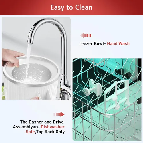 Vista 5 de Accesorio para batidora KitchenAid, cuenco de helado compatible con batidoras de soporte de 4.5 cuartos y 6 cuartos de galón o más grandes