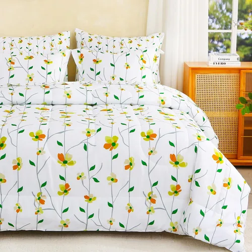 Vista 15 de lasoftan Juego de edredón floral Queen con sábanas, ropa de cama vintage de lujo de 7 piezas, ropa de cama de microfibra suave en una bolsa, juego