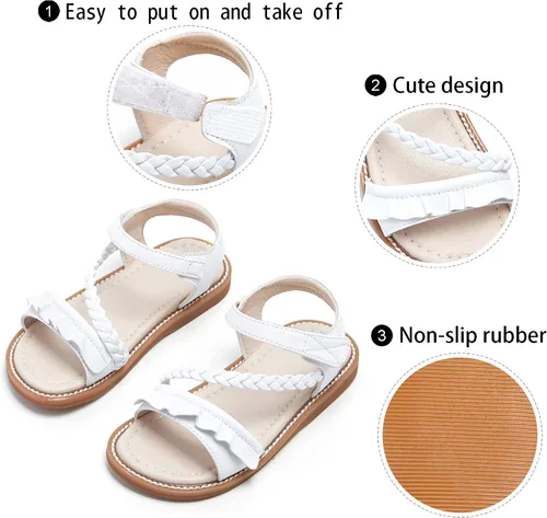 Vista 6 de GINFIVE Sandalias de punta abierta para niños y niñas pequeñas, zapatos planos