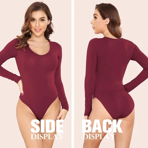 Vista 12 de LAOLASI Body con cuello en V para mujer, ajustado, casual, extensor