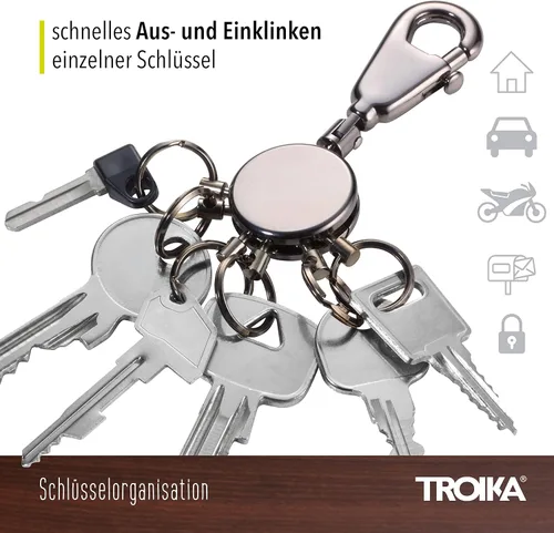 Vista 3 de TROIKA PATENTE – KYR60/GM – Llavero – Organizador de llaves, organización de llaves – Mosquetón – 6 anillos desmontables – no más caos en tu manojo