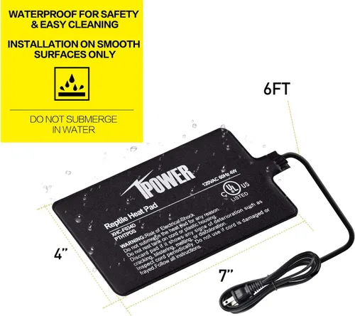 Vista 3 de iPower Almohadilla térmica para reptiles de 4 x 7 pulgadas, calentador de terrario para animales pequeños