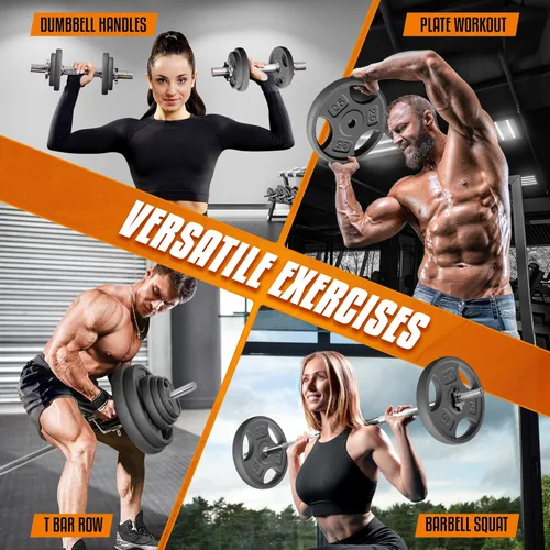 Vista 4 de Yes4All Placas de peso de agarre estándar de 1 pulgada, hierro fundido con varios tamaños de 2.5 libras a 35 libras para entrenamiento de fuerza