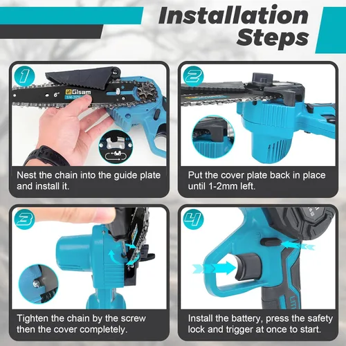Vista 6 de Mini motosierra inalámbrica sin escobillas, motosierra eléctrica de mano de 6 pulgadas con 2 baterías y engrasador automático, herramienta