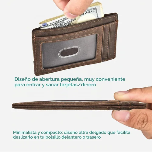 Vista 9 de Cartera delgada RFID bolsillo frontal minimalista seguro delgado titular de la tarjeta de crédito Marrón