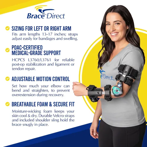 Vista 2 de L3761 - Codera con bisagras, inmovilizador de brazo y estabilizador Elbow support brace that aids post-op recovery & tendon repair, with an