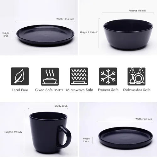 Vista 3 de MÜLLERHEIM 903 Minimalist Collection - Juego de vajilla de cerámica contemporánea de 16 piezas para 4, platos y cuencos de arándanos, juego