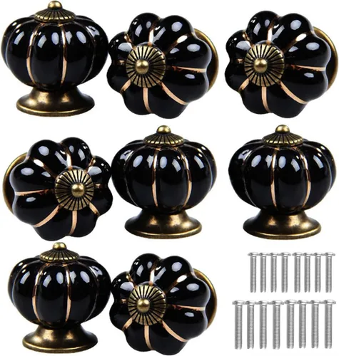 Vista 7 de Pomos de cerámica para gabinete, paquete de 4, manijas de puerta de calabaza elegantes y vintage para cocina/cajón/armario/armario (negro, 4 piezas)