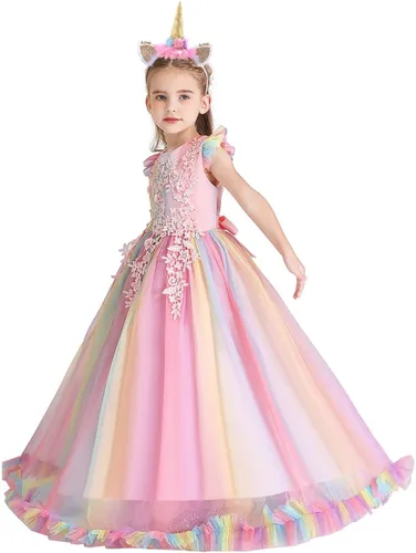 Vista 68 de Disfraz de unicornio para niñas, vestido largo de tul con diadema, fiesta de cumpleaños, carnaval, cosplay